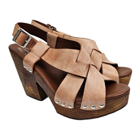 Kork-Ease Shoes - Kork-Ease Constance Braided Leather Wood Platform Heel Sandal Tan/Pink 9 K17316